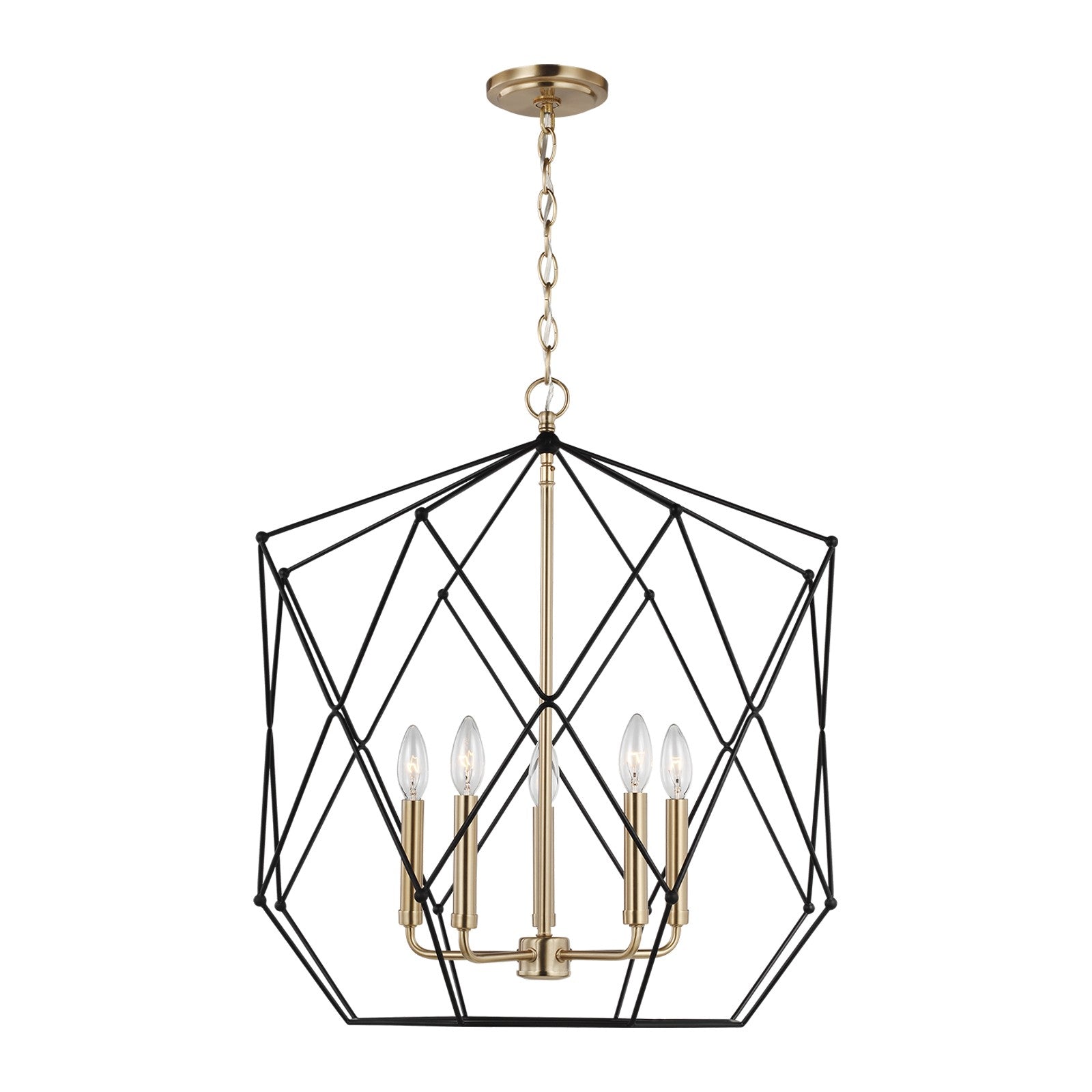 Zarra Large Five Light Lantern Satin Brass - Visual Comfort Ceiling Lights