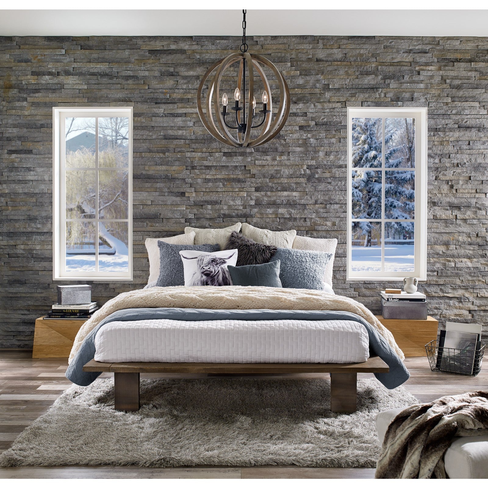 Allier Large Pendant Weathered Oak Wood / Antique Forged Iron - Visual Comfort Ceiling Lights