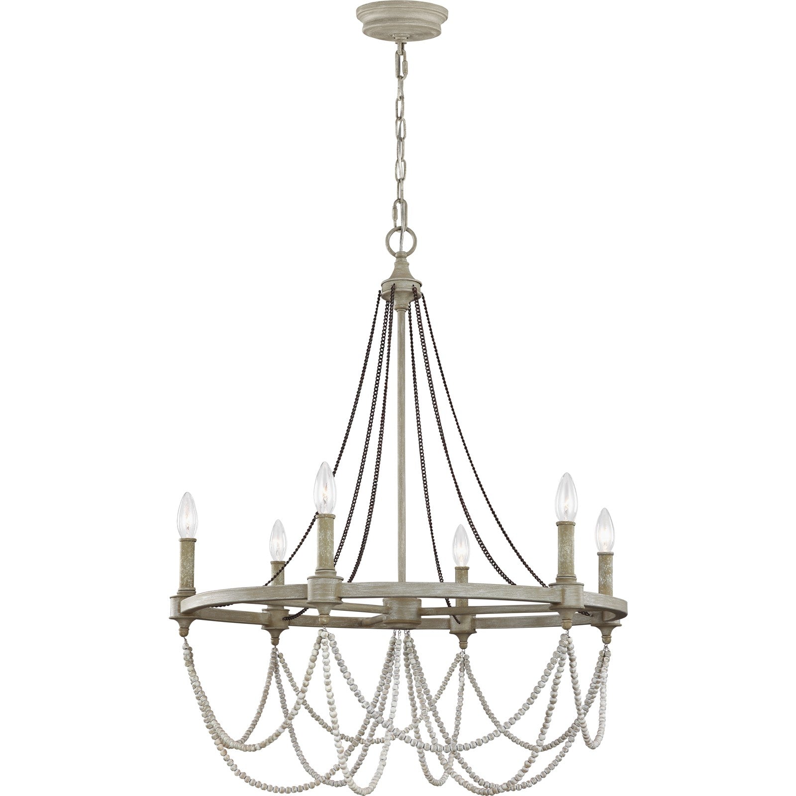 Beverly Medium Chandelier French Washed Oak / Distressed White Wood - Visual Comfort Ceiling Lights