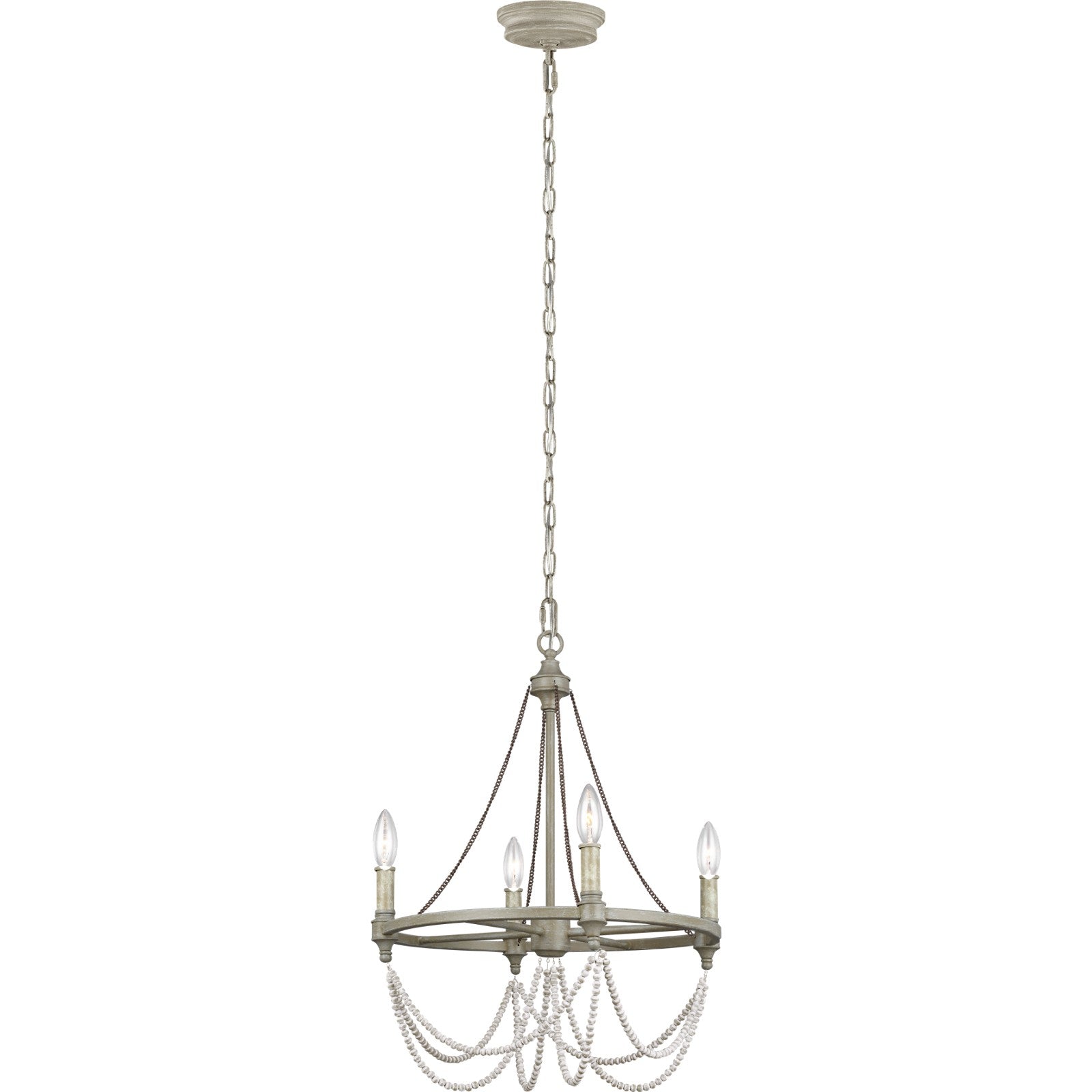 Beverly Small Chandelier French Washed Oak / Distressed White Wood - Visual Comfort Ceiling Lights