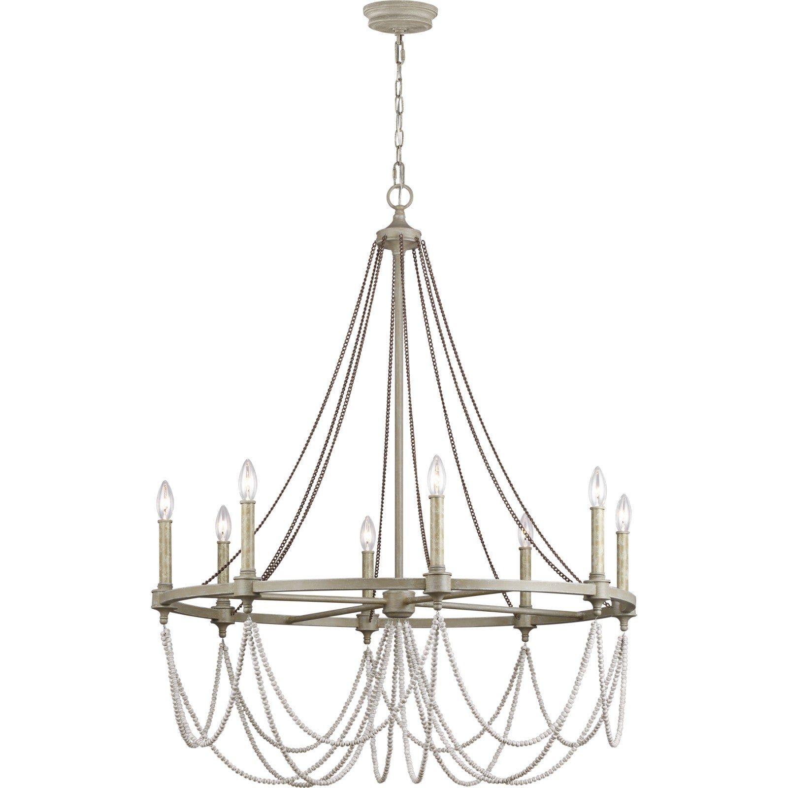 Beverly Large Chandelier French Washed Oak / Distressed White Wood - Visual Comfort Ceiling Lights