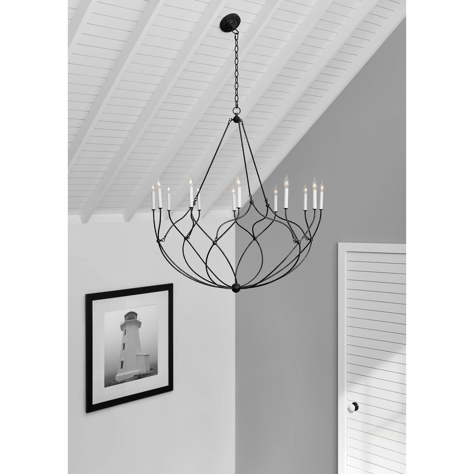 Richmond Large Chandelier Weathered Galvanized - Visual Comfort Ceiling Lights