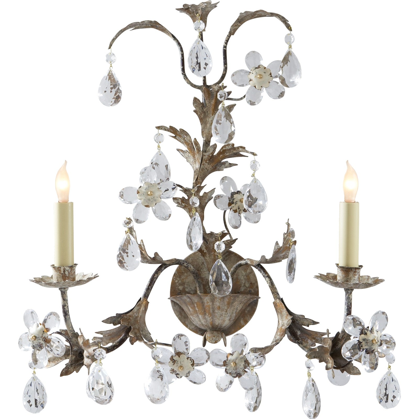 Two-Light Crystal Petal Sconce - Visual Comfort Wall Lights