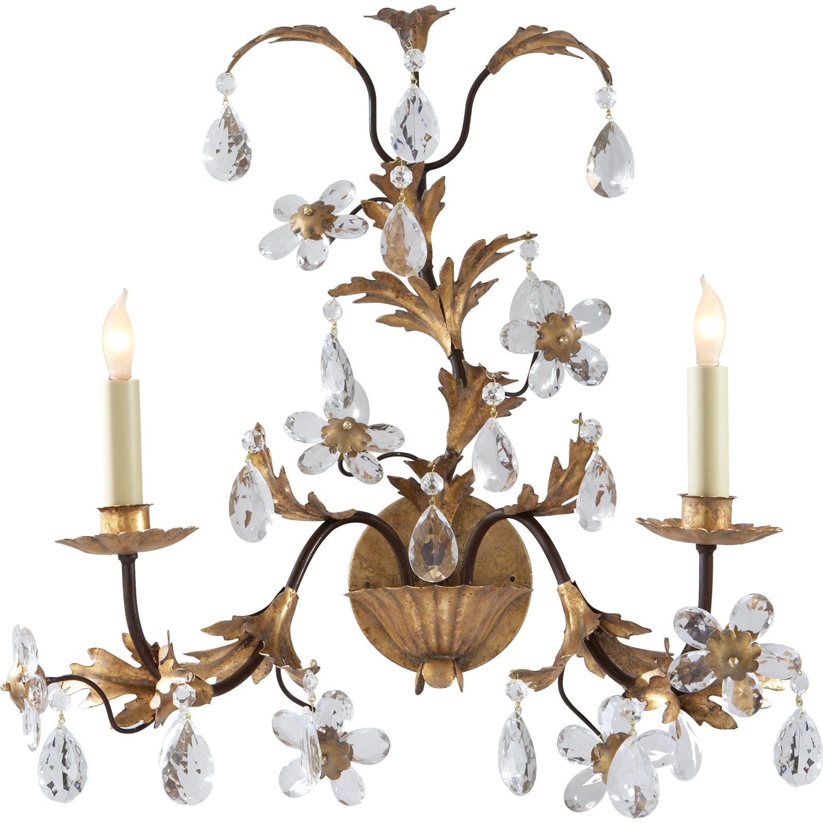 Two-Light Crystal Petal Sconce - Visual Comfort Wall Lights