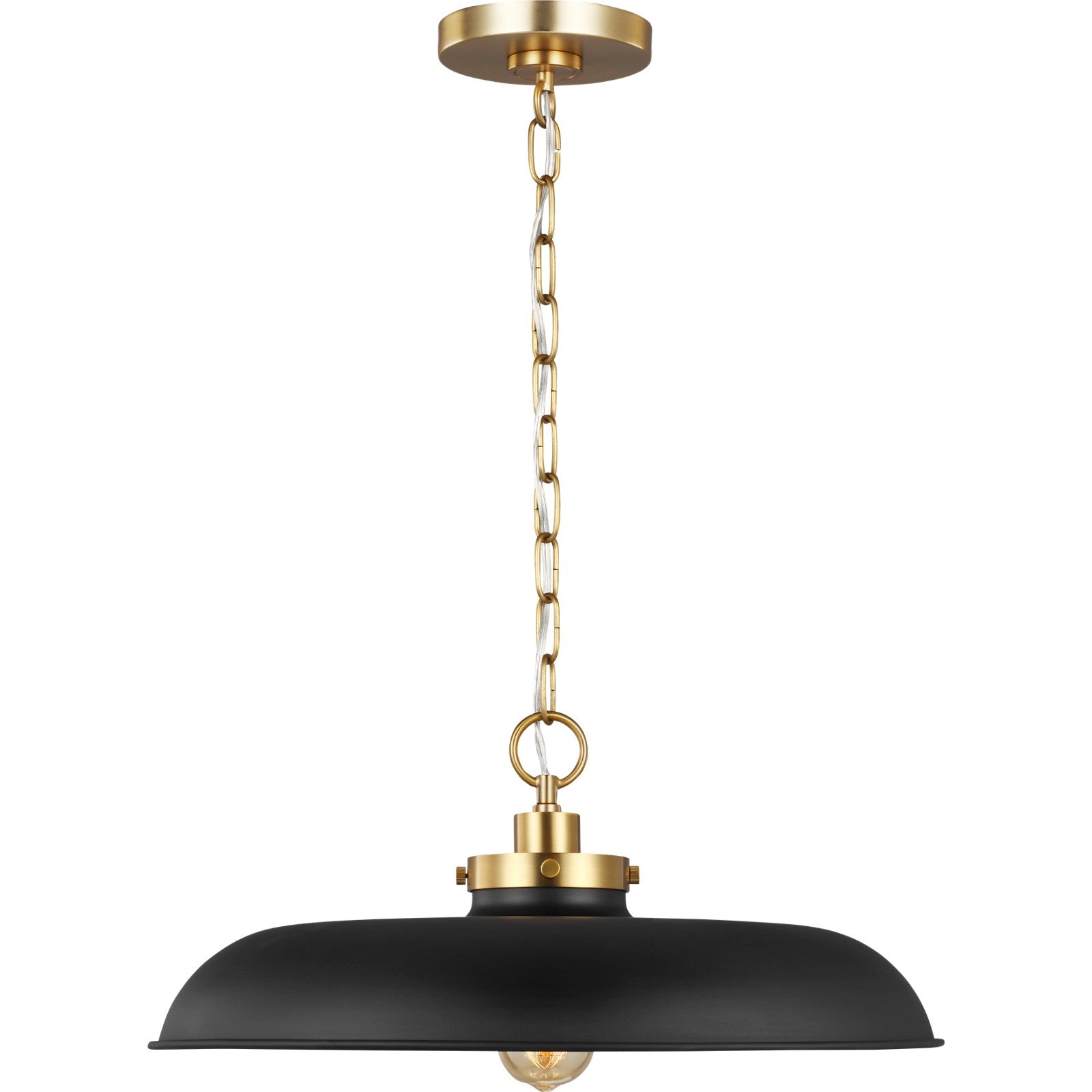Wellfleet Medium Wide Pendant in Midnight Black and Burnished Brass - Visual Comfort Ceiling Lights