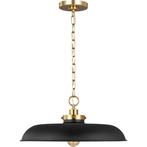 Wellfleet Medium Wide Pendant in Midnight Black and Burnished Brass - Visual Comfort Ceiling Lights