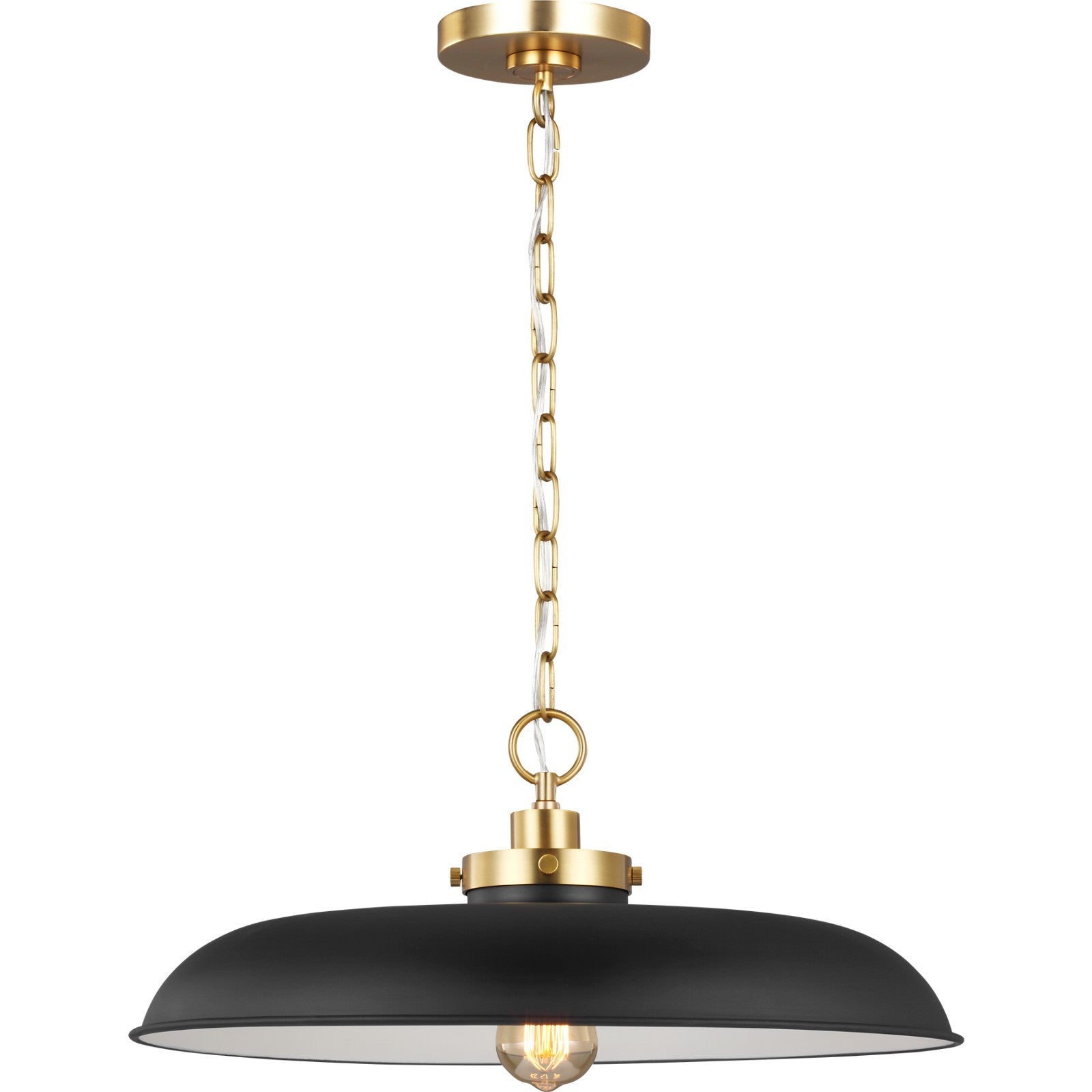 Wellfleet Medium Wide Pendant in Midnight Black and Burnished Brass - Visual Comfort Ceiling Lights