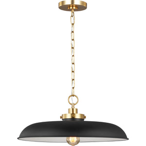 Wellfleet Medium Wide Pendant in Midnight Black and Burnished Brass - Visual Comfort Ceiling Lights