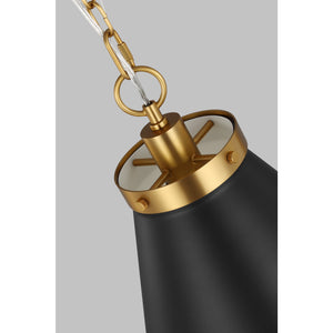 Wellfleet Large Cone Pendant Midnight Black and Burnished Brass - Visual Comfort Ceiling Lights
