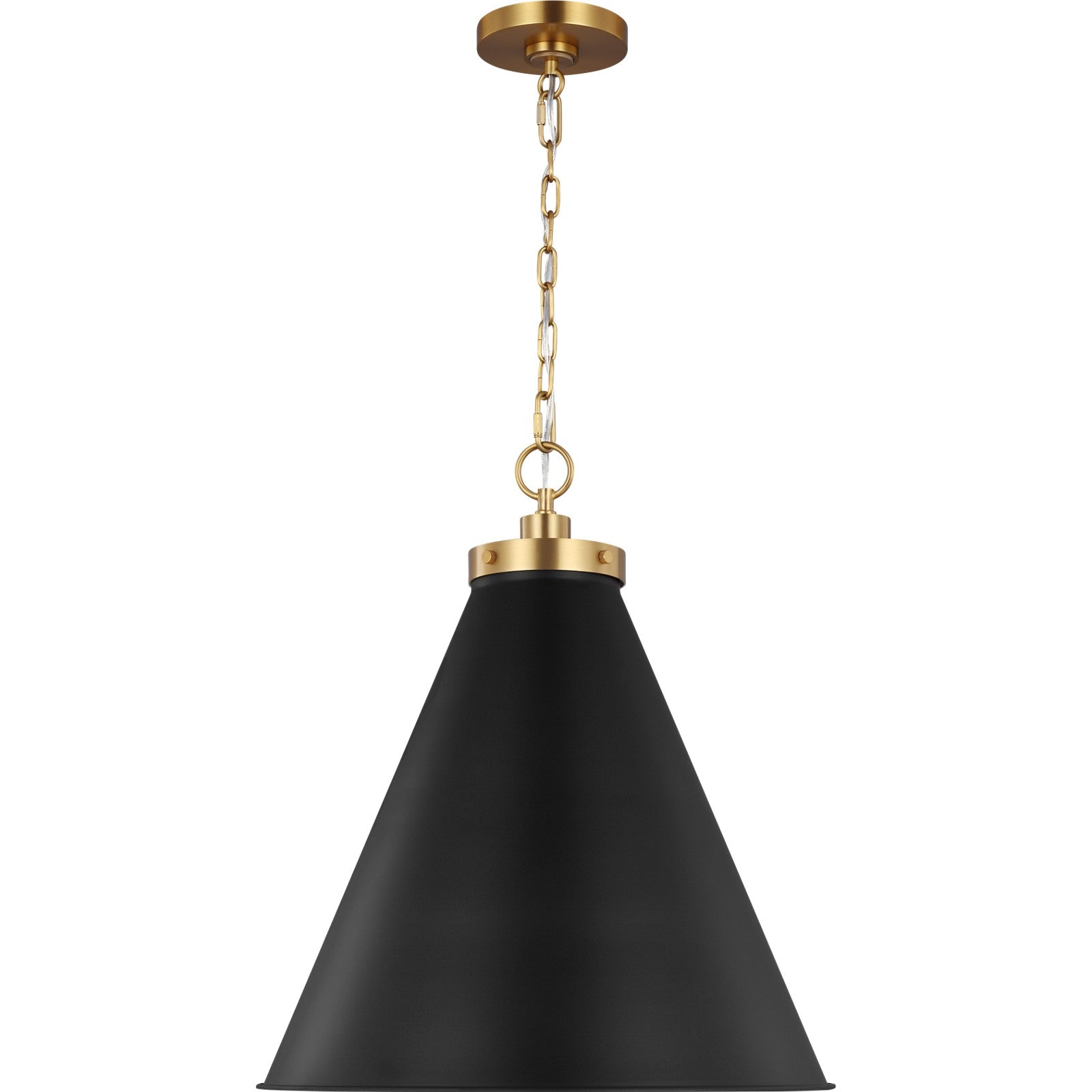Wellfleet Large Cone Pendant Midnight Black and Burnished Brass - Visual Comfort Ceiling Lights