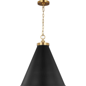 Wellfleet Large Cone Pendant Midnight Black and Burnished Brass - Visual Comfort Ceiling Lights