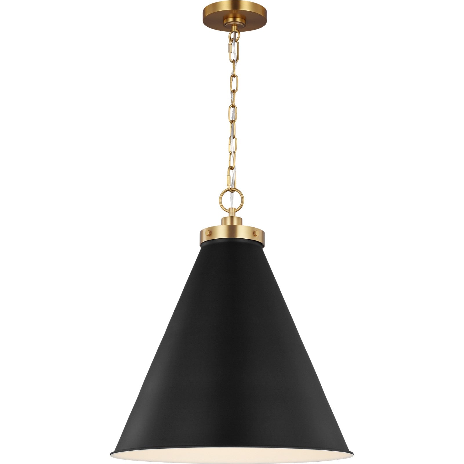 Wellfleet Large Cone Pendant Midnight Black and Burnished Brass - Visual Comfort Ceiling Lights