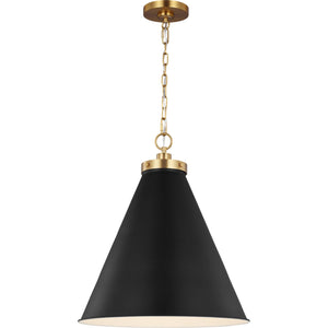 Wellfleet Large Cone Pendant Midnight Black and Burnished Brass - Visual Comfort Ceiling Lights