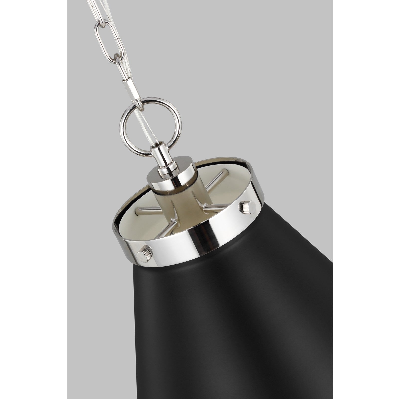 Wellfleet Large Cone Pendant Midnight Black and Burnished Brass - Visual Comfort Ceiling Lights