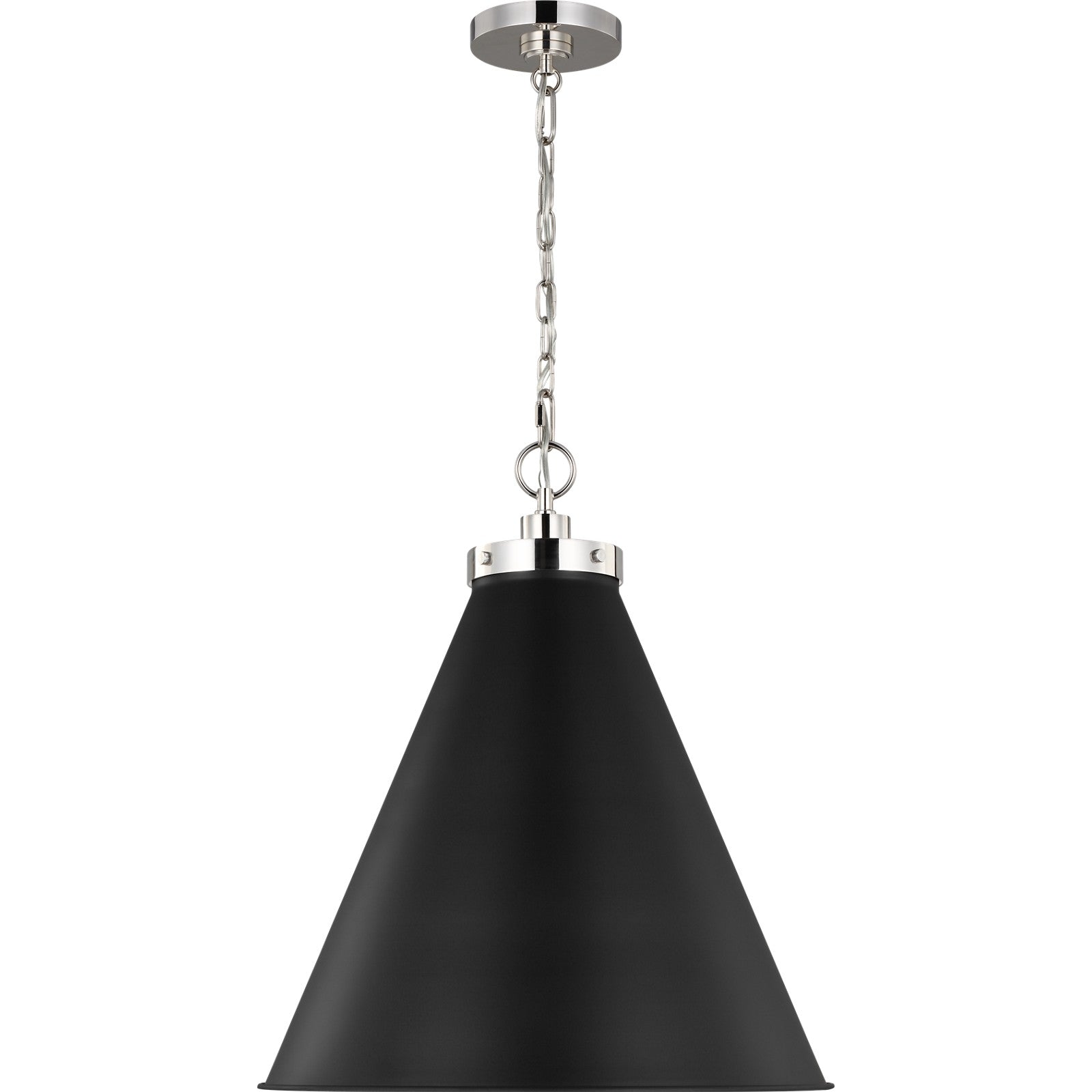 Wellfleet Large Cone Pendant Midnight Black and Burnished Brass - Visual Comfort Ceiling Lights
