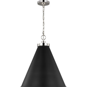 Wellfleet Large Cone Pendant Midnight Black and Burnished Brass - Visual Comfort Ceiling Lights