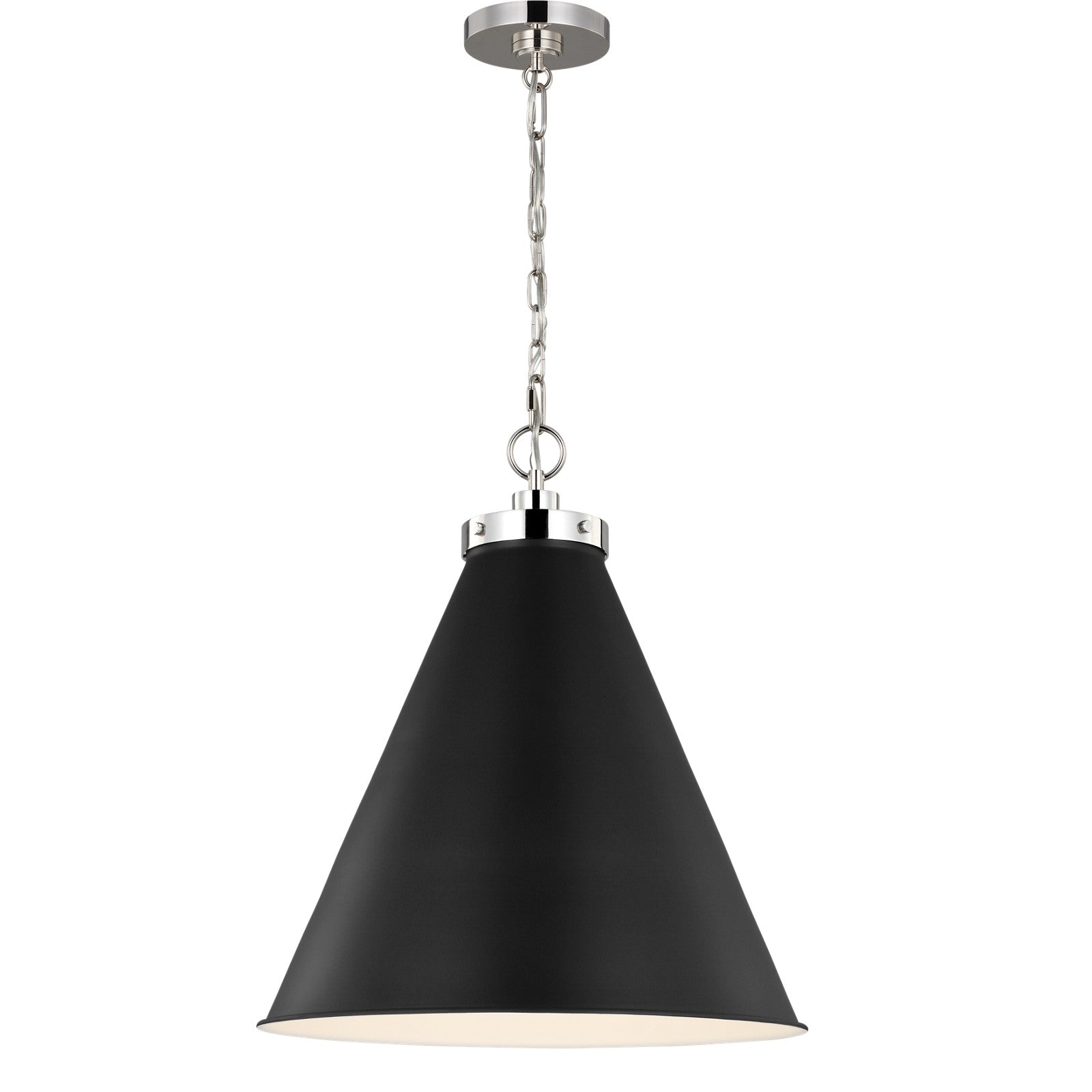 Wellfleet Large Cone Pendant Midnight Black and Burnished Brass - Visual Comfort Ceiling Lights
