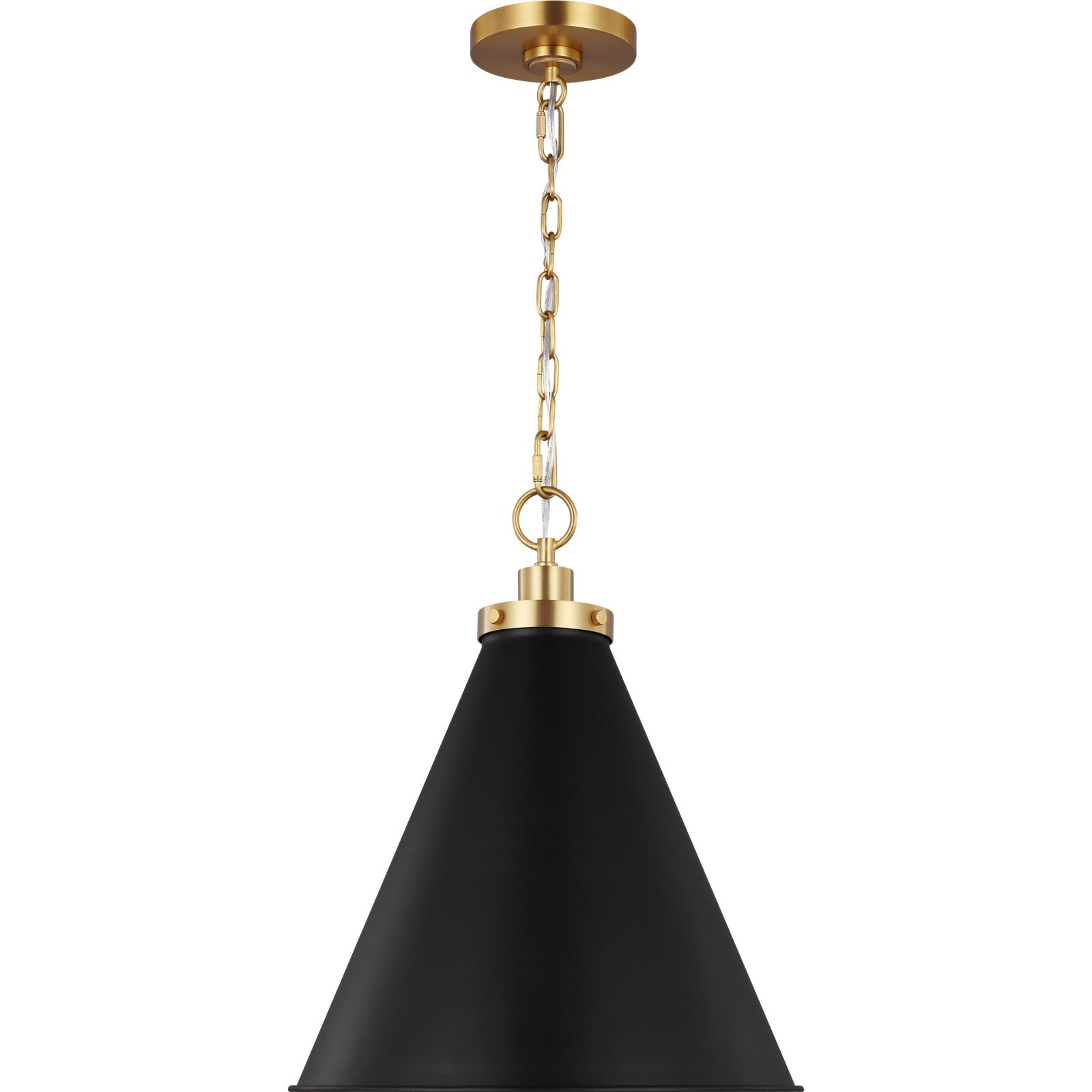 Wellfleet Medium Cone Pendant Midnight Black and Burnished Brass - Visual Comfort Ceiling Lights