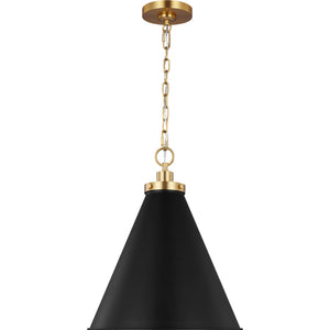 Wellfleet Medium Cone Pendant Midnight Black and Burnished Brass - Visual Comfort Ceiling Lights