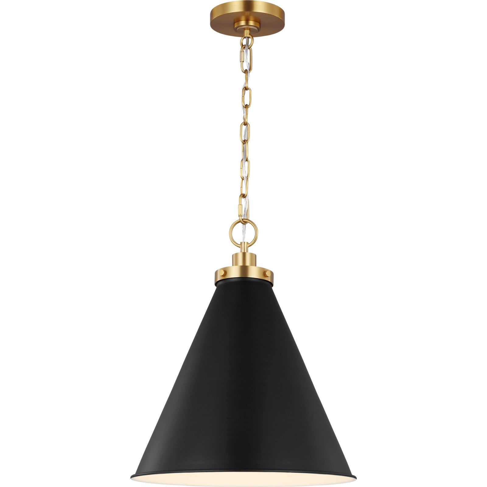 Wellfleet Medium Cone Pendant Midnight Black and Burnished Brass - Visual Comfort Ceiling Lights
