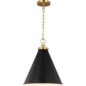 Wellfleet Medium Cone Pendant Midnight Black and Burnished Brass - Visual Comfort Ceiling Lights