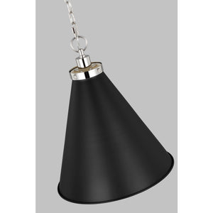 Wellfleet Medium Cone Pendant Midnight Black and Burnished Brass - Visual Comfort Ceiling Lights