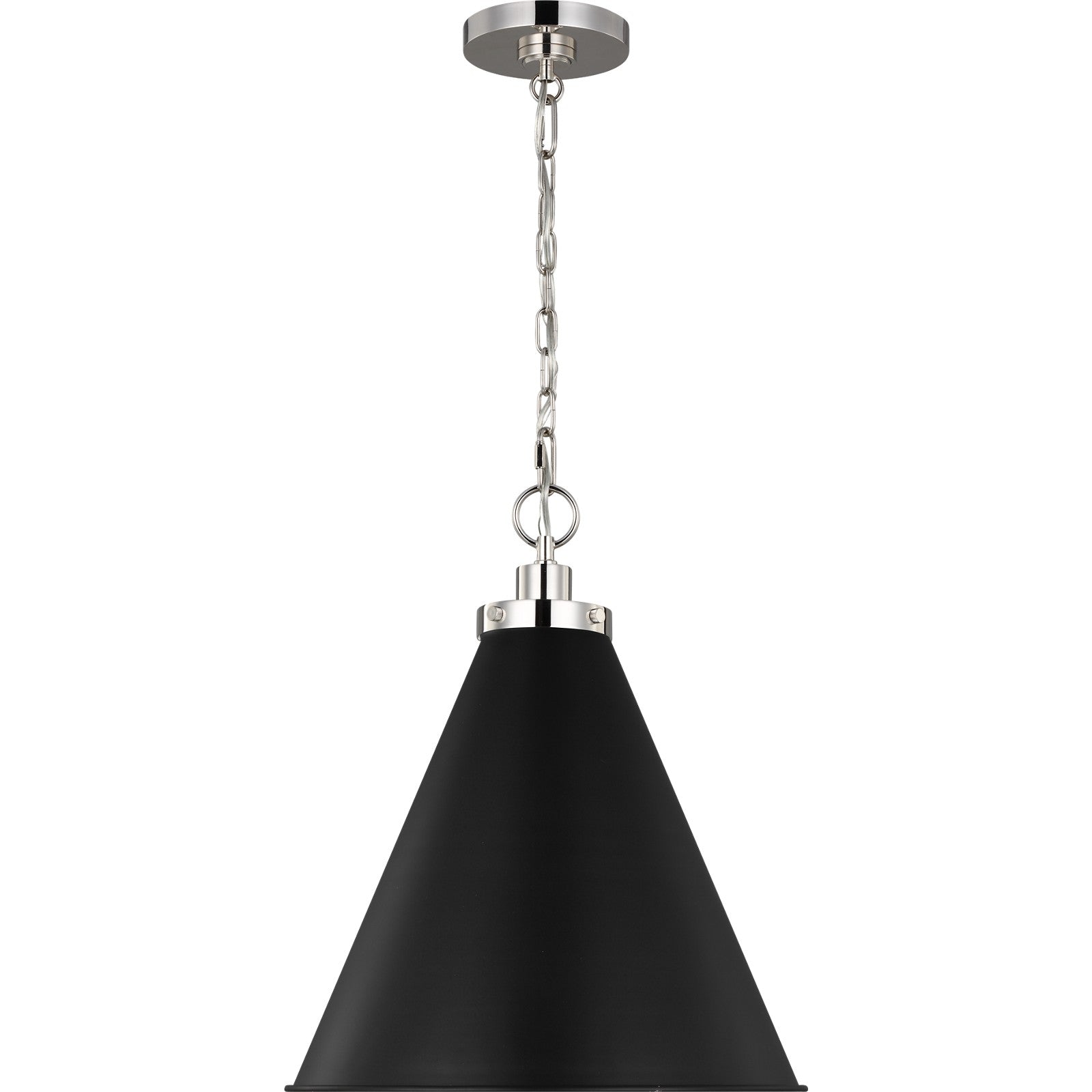 Wellfleet Medium Cone Pendant Midnight Black and Burnished Brass - Visual Comfort Ceiling Lights