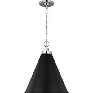 Wellfleet Medium Cone Pendant Midnight Black and Burnished Brass - Visual Comfort Ceiling Lights