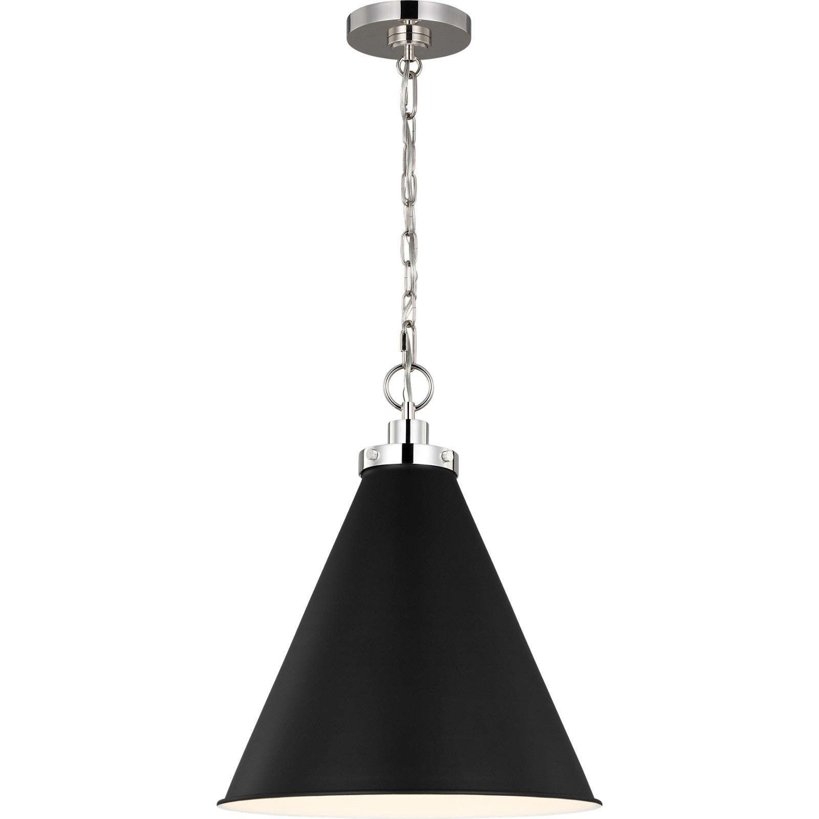 Wellfleet Medium Cone Pendant Midnight Black and Burnished Brass - Visual Comfort Ceiling Lights