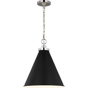 Wellfleet Medium Cone Pendant Midnight Black and Burnished Brass - Visual Comfort Ceiling Lights