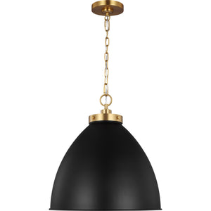 Wellfleet Large Dome Pendant Midnight Black and Burnished Brass - Visual Comfort Ceiling Lights