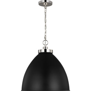Wellfleet Large Dome Pendant Midnight Black and Burnished Brass - Visual Comfort Ceiling Lights
