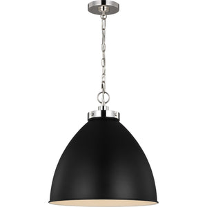 Wellfleet Large Dome Pendant Midnight Black and Burnished Brass - Visual Comfort Ceiling Lights