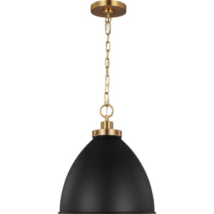Wellfleet Medium Dome Pendant Midnight Black and Burnished Brass - Visual Comfort Ceiling Lights