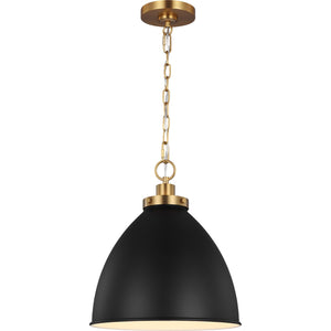 Wellfleet Medium Dome Pendant Midnight Black and Burnished Brass - Visual Comfort Ceiling Lights