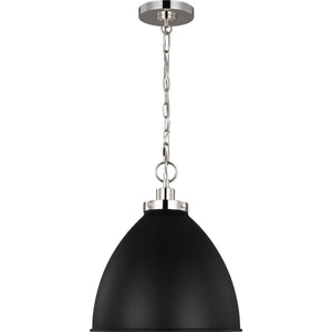 Wellfleet Medium Dome Pendant Midnight Black and Burnished Brass - Visual Comfort Ceiling Lights