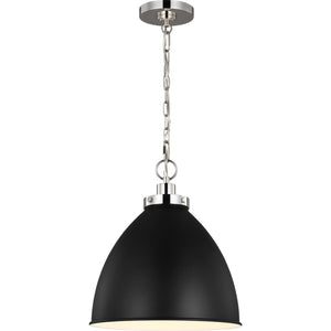 Wellfleet Medium Dome Pendant Midnight Black and Burnished Brass - Visual Comfort Ceiling Lights