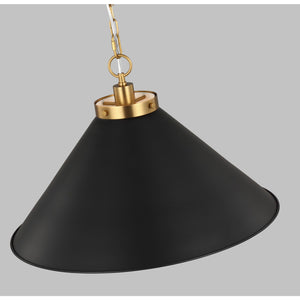 Wellfleet Wide Cone Pendant Midnight Black and Burnished Brass - Visual Comfort Ceiling Lights