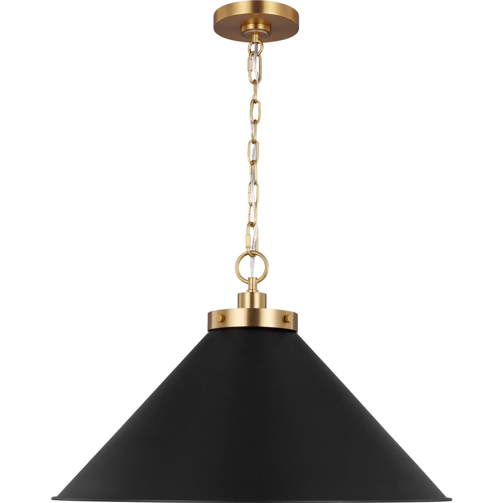 Wellfleet Wide Cone Pendant Midnight Black and Burnished Brass - Visual Comfort Ceiling Lights