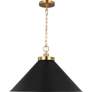 Wellfleet Wide Cone Pendant Midnight Black and Burnished Brass - Visual Comfort Ceiling Lights