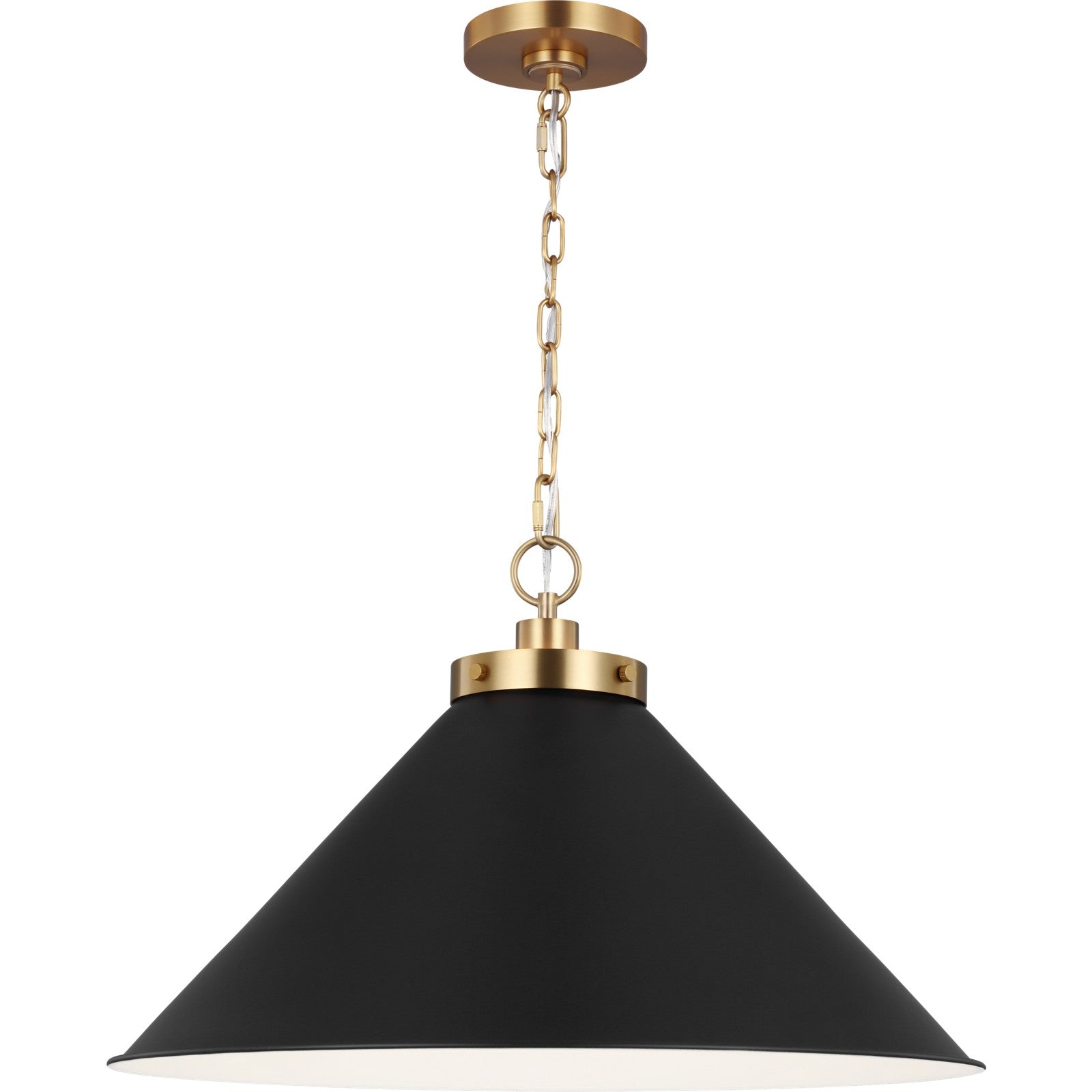 Wellfleet Wide Cone Pendant Midnight Black and Burnished Brass - Visual Comfort Ceiling Lights