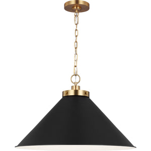 Wellfleet Wide Cone Pendant Midnight Black and Burnished Brass - Visual Comfort Ceiling Lights