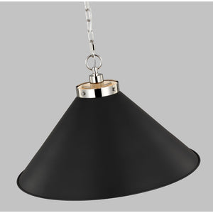 Wellfleet Wide Cone Pendant Midnight Black and Burnished Brass - Visual Comfort Ceiling Lights