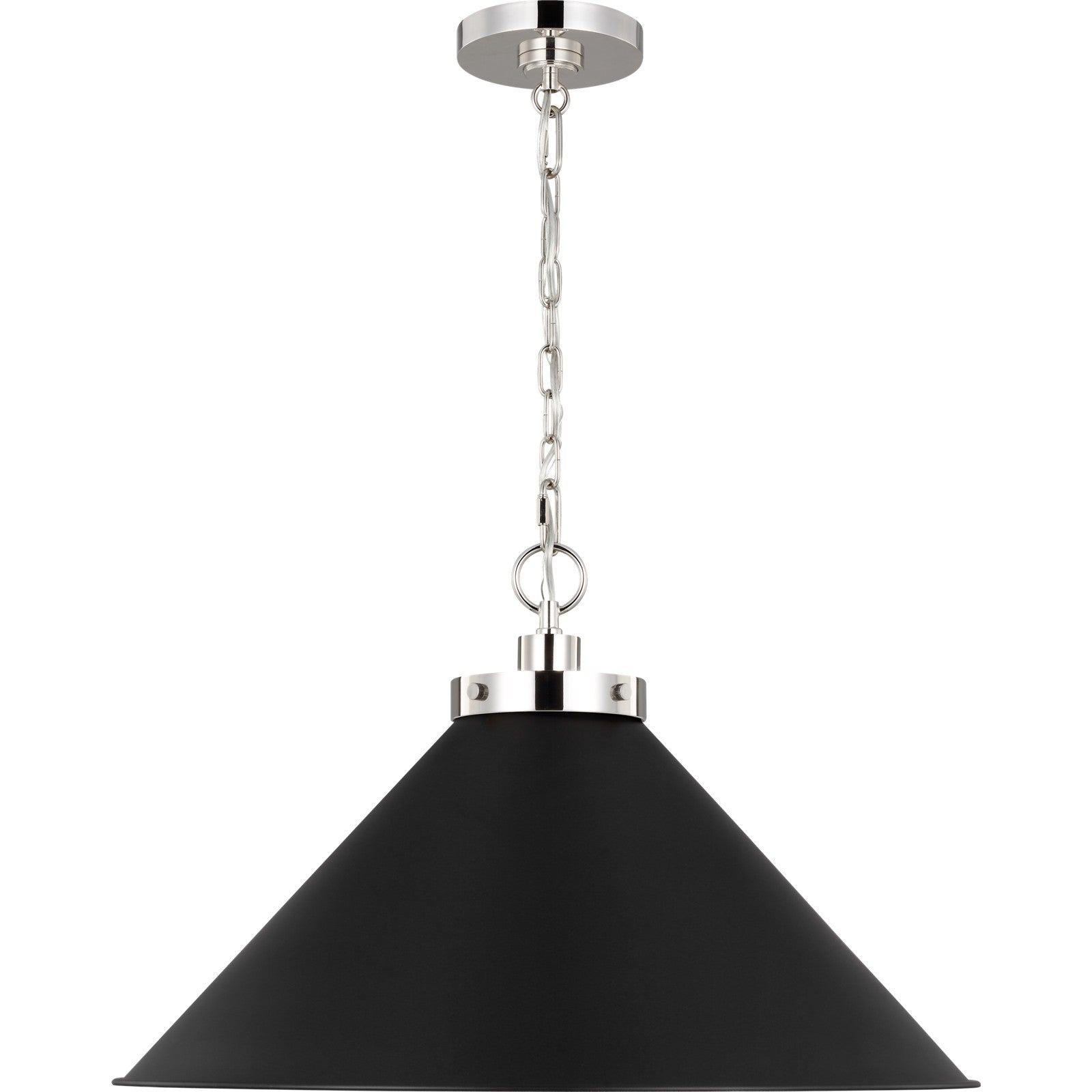 Wellfleet Wide Cone Pendant Midnight Black and Burnished Brass - Visual Comfort Ceiling Lights
