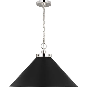 Wellfleet Wide Cone Pendant Midnight Black and Burnished Brass - Visual Comfort Ceiling Lights