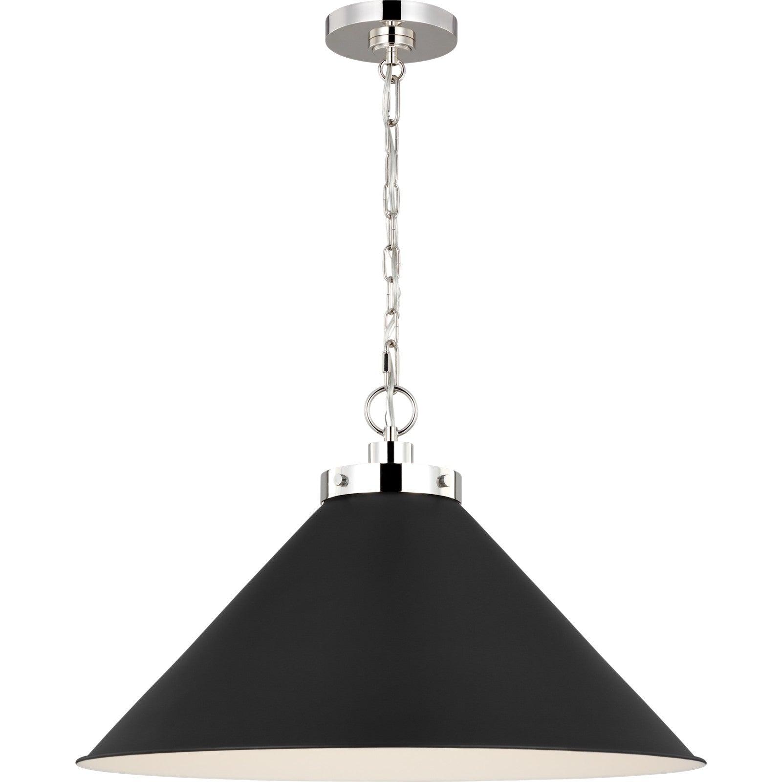 Wellfleet Wide Cone Pendant Midnight Black and Burnished Brass - Visual Comfort Ceiling Lights
