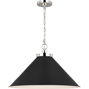 Wellfleet Wide Cone Pendant Midnight Black and Burnished Brass - Visual Comfort Ceiling Lights