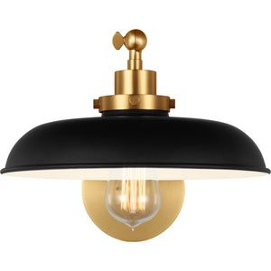 Wellfleet Single Arm Wide Task Sconce Midnight Black and Burnished Brass - Visual Comfort Wall Lights