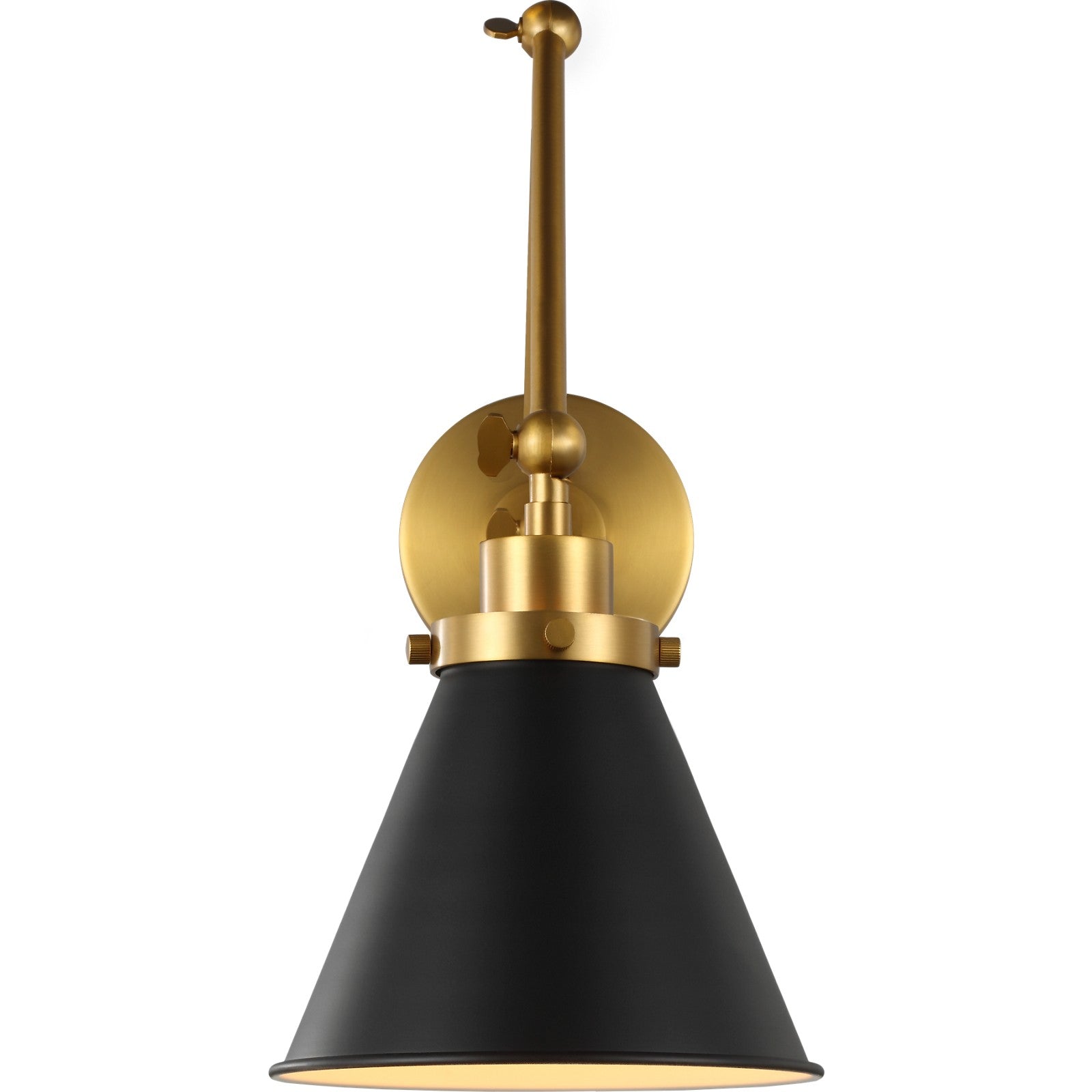 Wellfleet Double Arm Cone Task Sconce Midnight Black and Burnished Brass - Visual Comfort Wall Lights