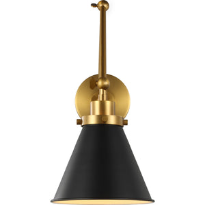 Wellfleet Double Arm Cone Task Sconce Midnight Black and Burnished Brass - Visual Comfort Wall Lights